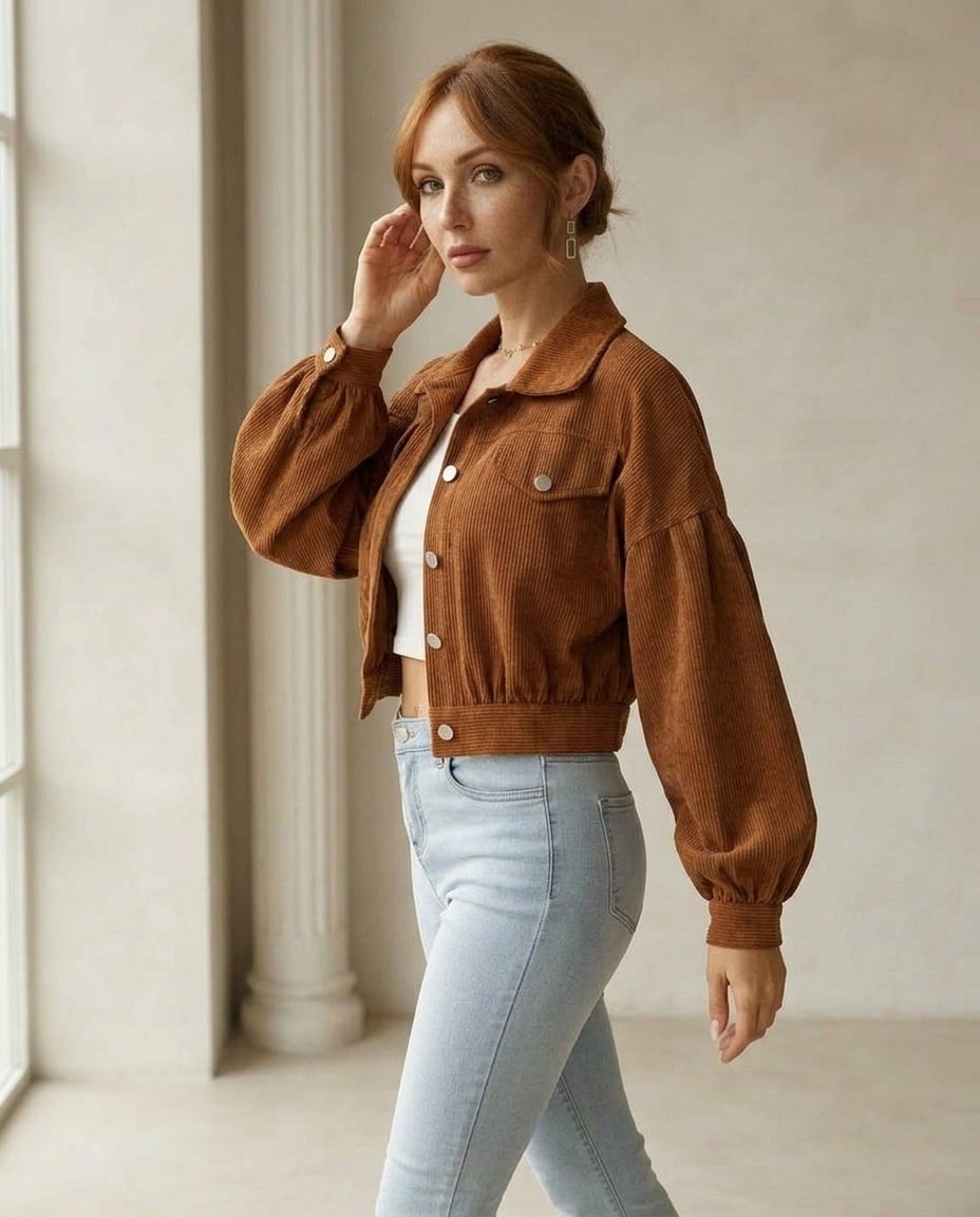Isla | Refined Corduroy Jacket for Autumn/Winter - Brown Side View