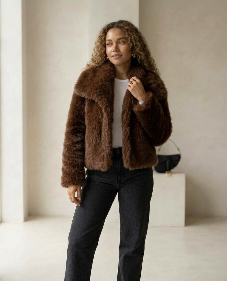 Zara | Elegant Faux Fur Jacket for Autumn/Winter in Brown — Maison Perigee — front