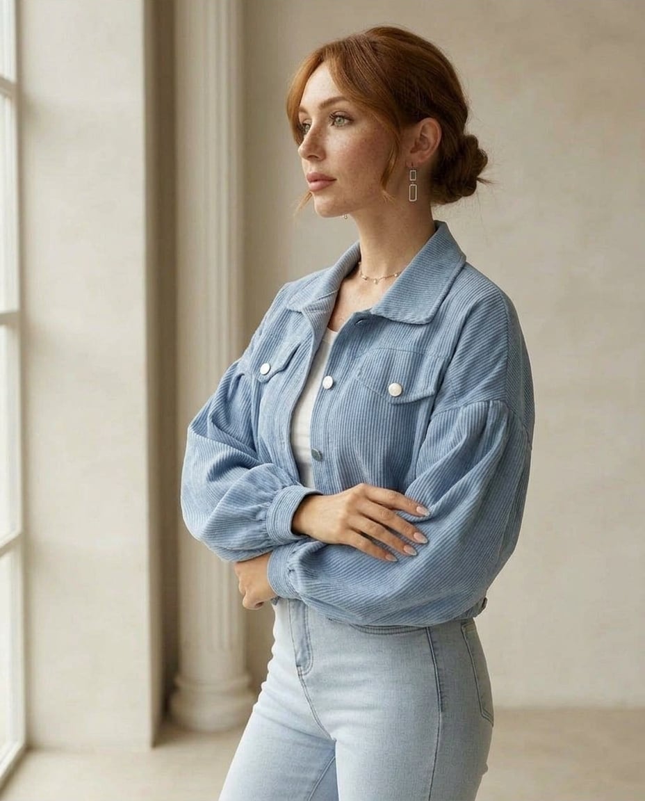 Isla | Refined Corduroy Jacket for Autumn/Winter - Light Blue Side View