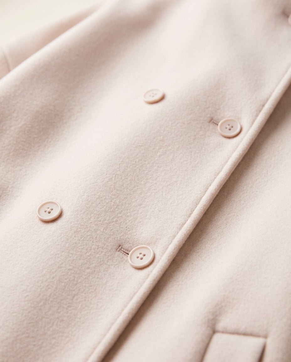 Amelia Sophisticated Double-Breasted Wool Jacket in Blush Pink — Maison Perigee — detail