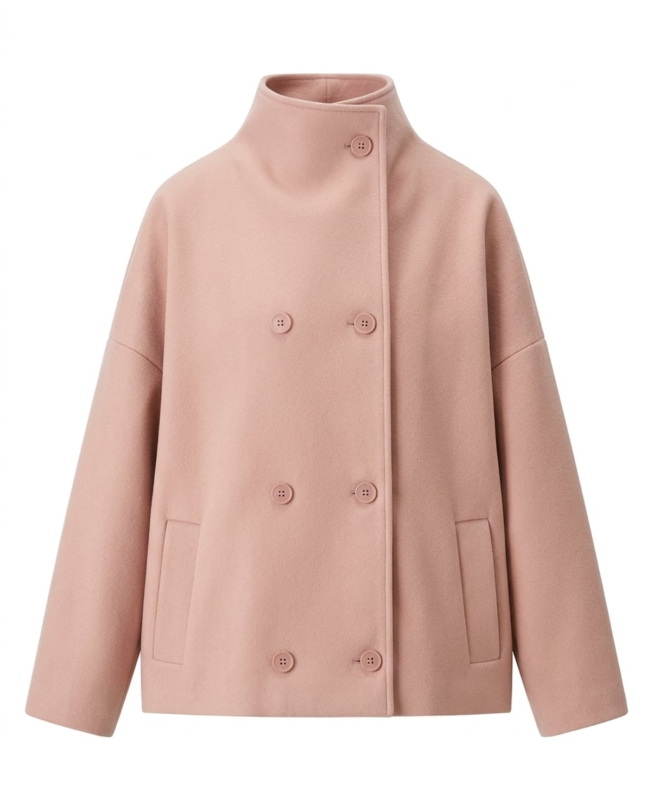 Amelia Sophisticated Double-Breasted Wool Jacket in Blush Pink — Maison Perigee — product