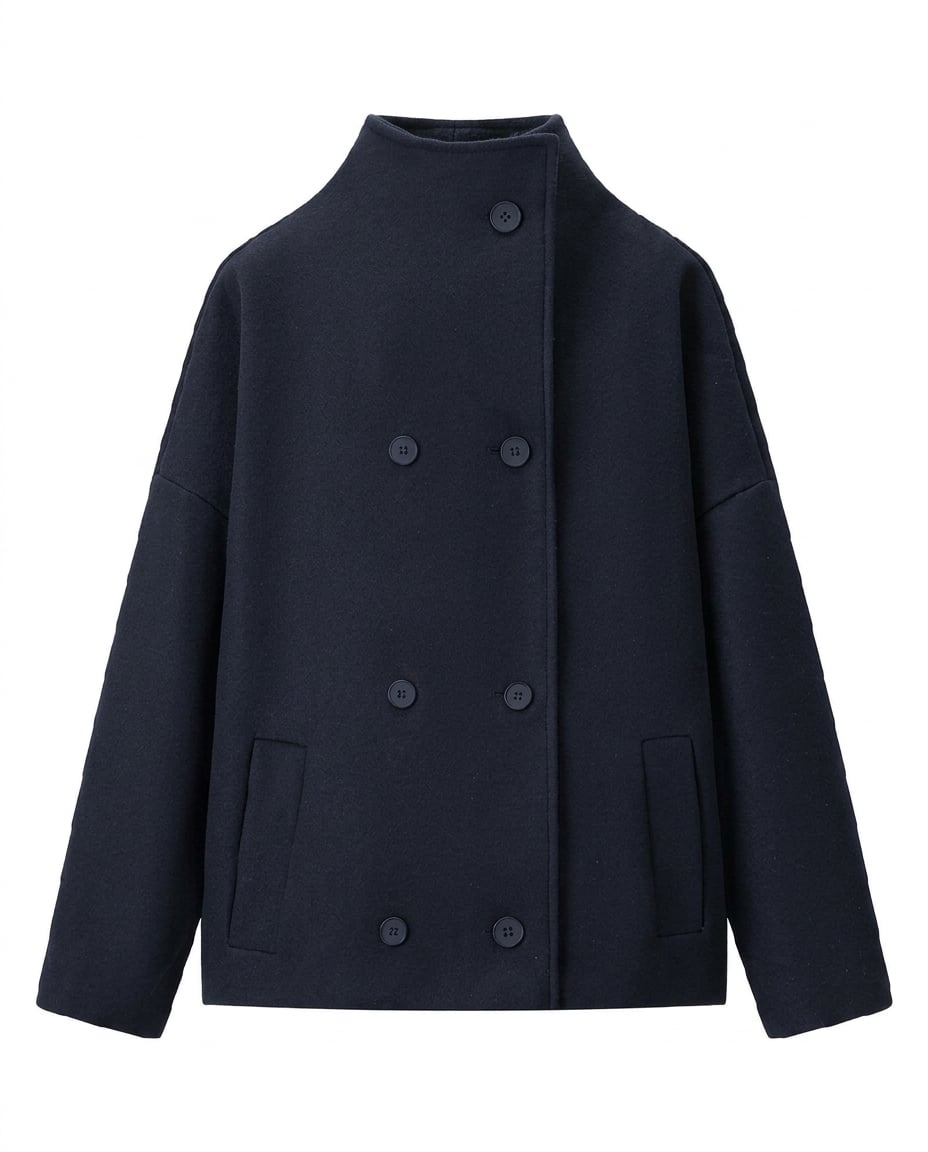 Amelia Sophisticated Double-Breasted Wool Jacket in Navy — Maison Perigee — product