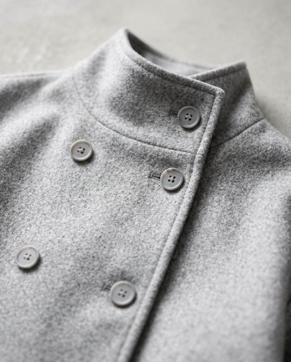 Amelia Sophisticated Double-Breasted Wool Jacket in Light Grey — Maison Perigee — detail
