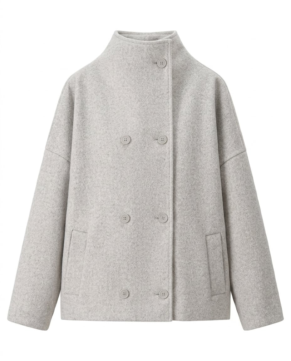 Amelia Sophisticated Double-Breasted Wool Jacket in Light Grey — Maison Perigee — product