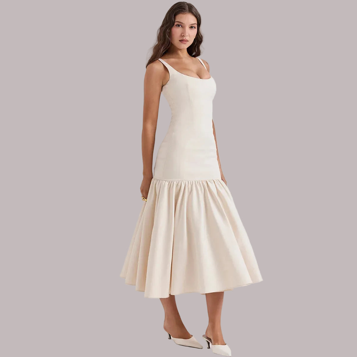 Olivia | Elegant Midi Dress with Spaghetti Straps