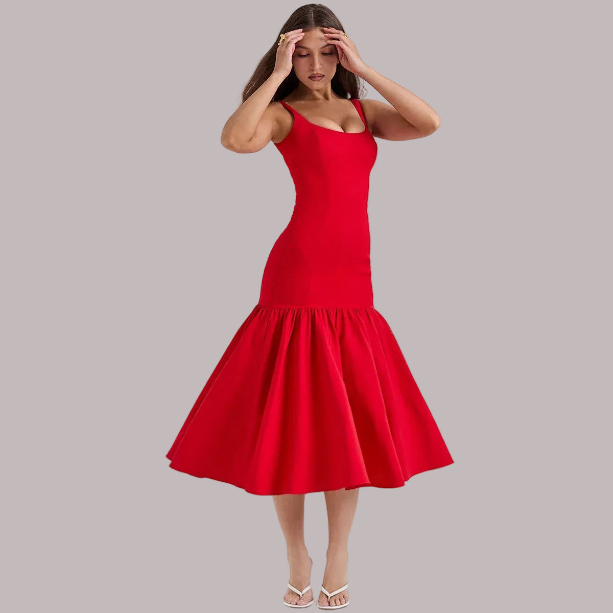 Olivia | Elegant Midi Dress with Spaghetti Straps