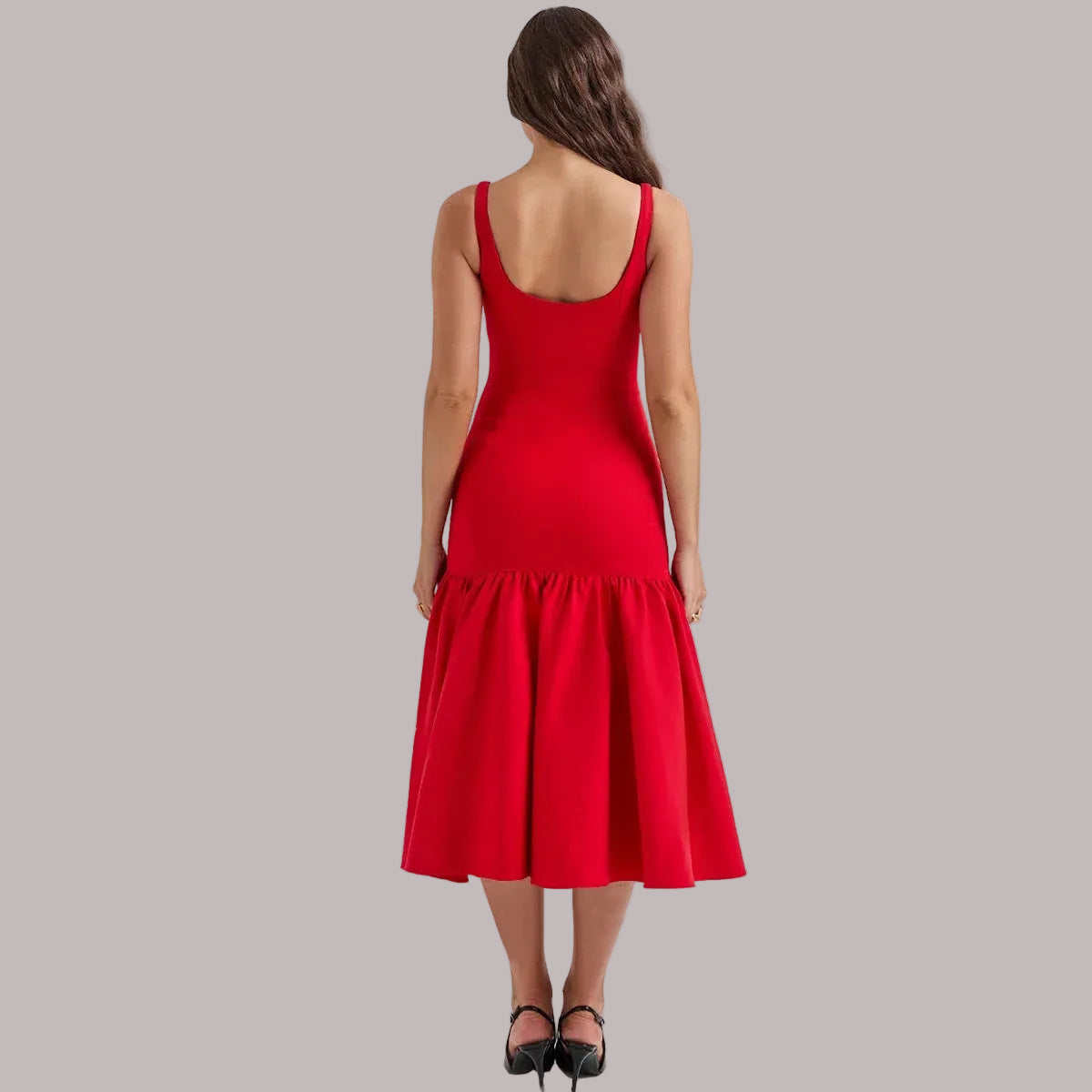 Olivia | Elegant Midi Dress with Spaghetti Straps