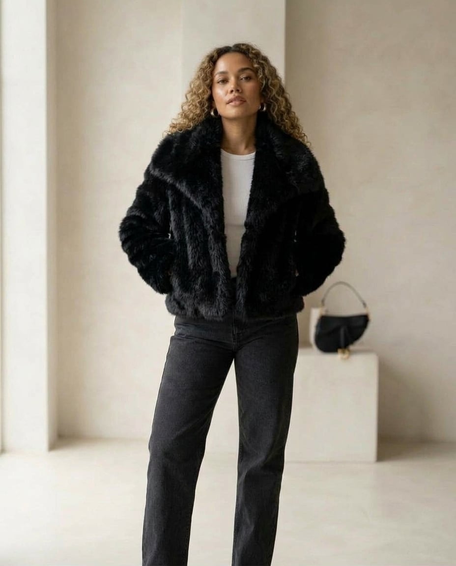 Zara | Elegant Faux Fur Jacket for Autumn/Winter in Black — Maison Perigee — front