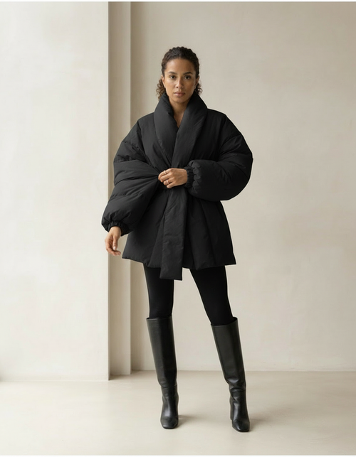 Amara - Shawl Collar Puffer Coat in Black - part 1