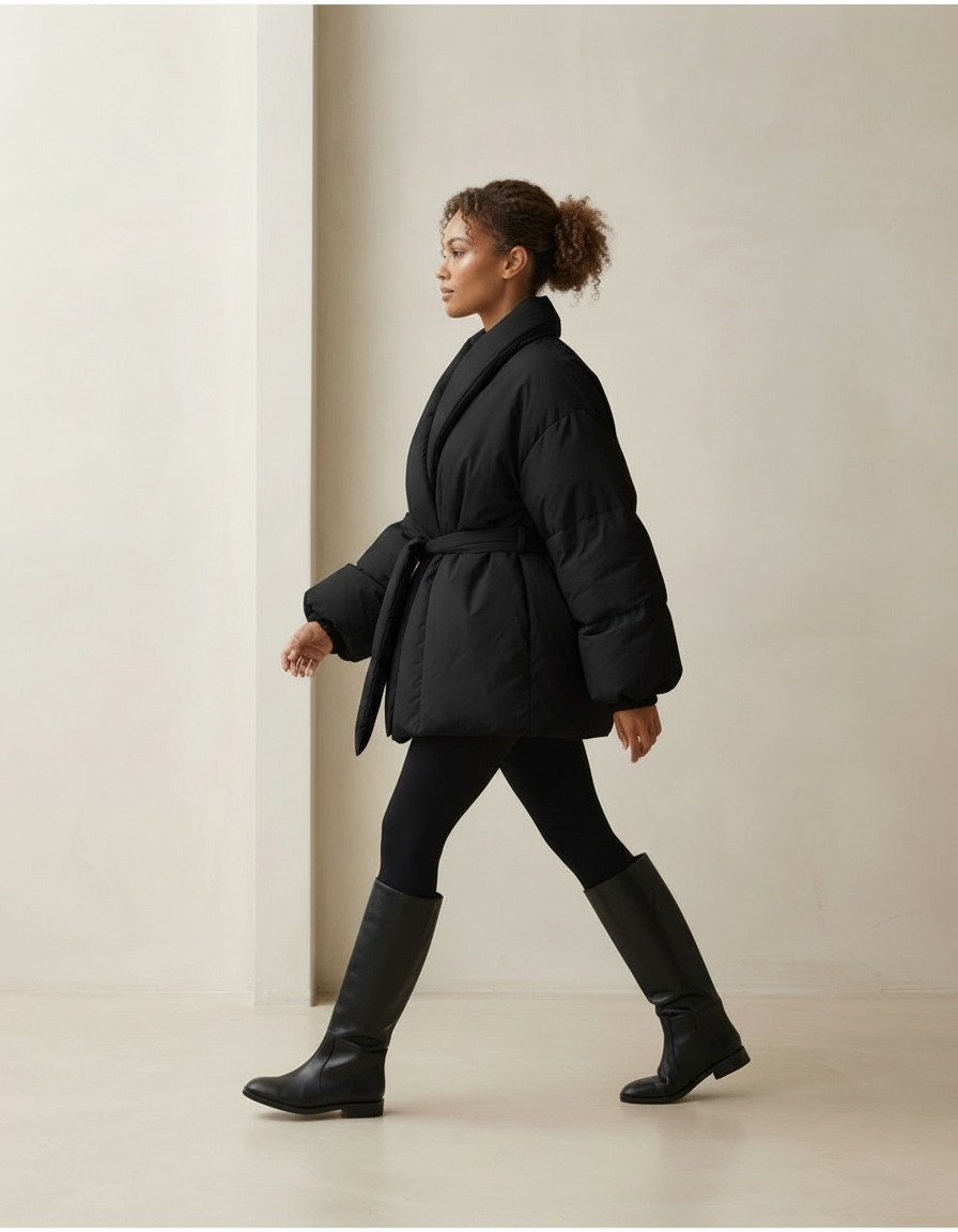 Amara - Shawl Collar Puffer Coat in Black - part 2