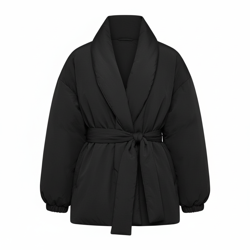 Amara - Shawl Collar Puffer Coat in Black - part 3
