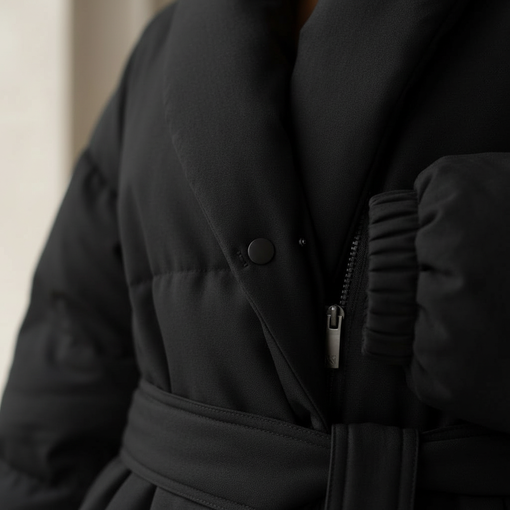 Amara - Shawl Collar Puffer Coat in Black - part 4