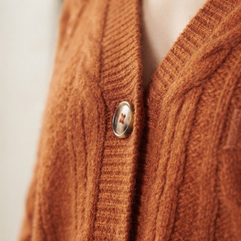Amelia | Elegant Cable-Knit Cardigan for Autumn/Winter - Detail Close-Up