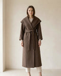 Amelia | Elegant Chocolate Brown Long Tailored Wool Coat for Winter - front view
