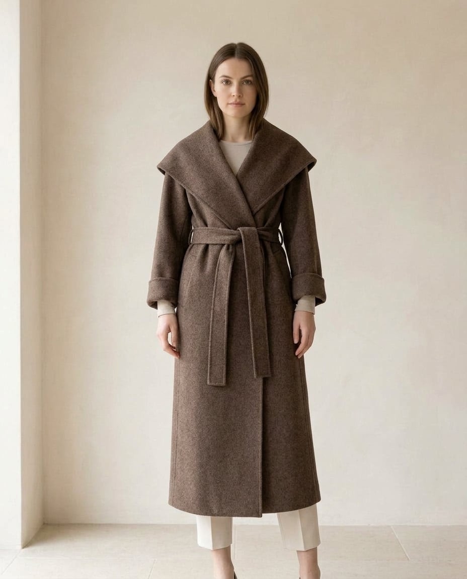 Amelia | Elegant Chocolate Brown Long Tailored Wool Coat for Winter - front view