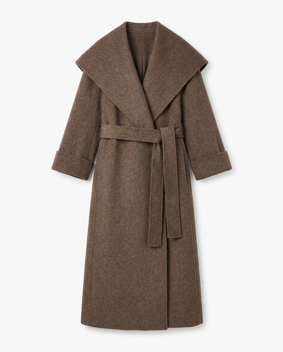 Amelia | Elegant Chocolate Brown Long Tailored Wool Coat for Winter - flat lay