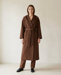 Amelia | Elegant Chocolate Brown Long Tailored Wool Coat for Winter - front view