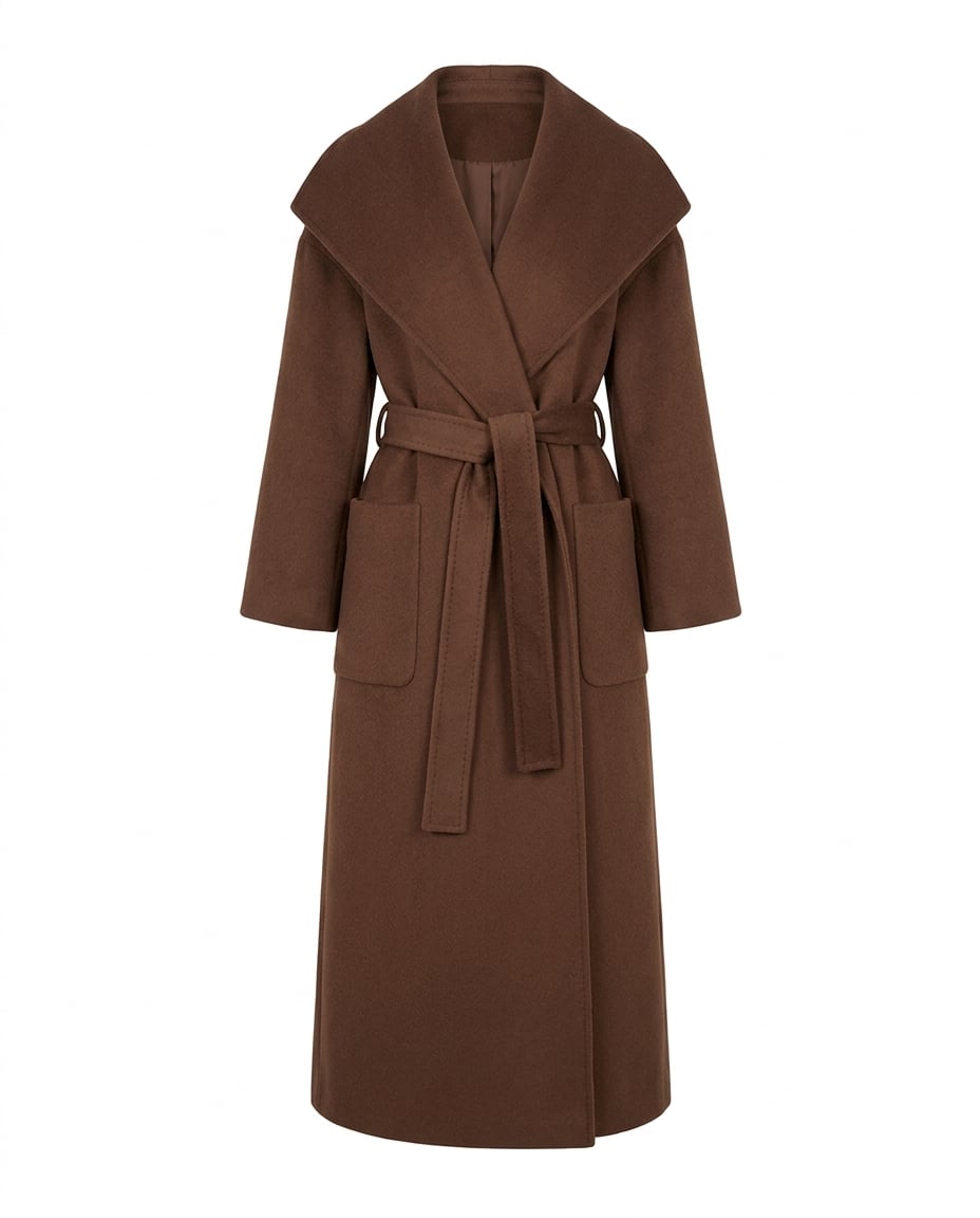 Amelia | Elegant Chocolate Brown Long Tailored Wool Coat for Winter - flat lay