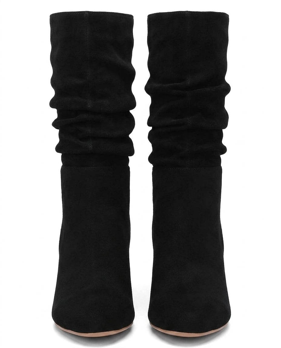 Black mid-calf boots product photo, white background | Maison Perigee — product