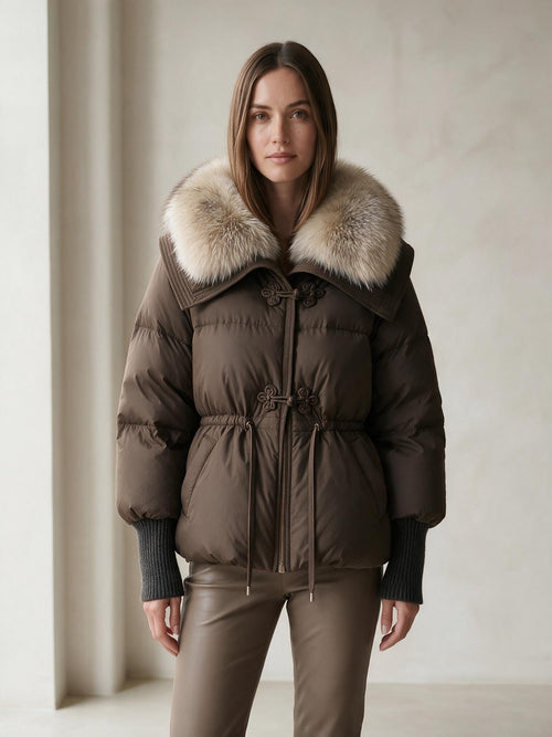 Amelia | Refined Parka Coat for Winter - Taupe - Front