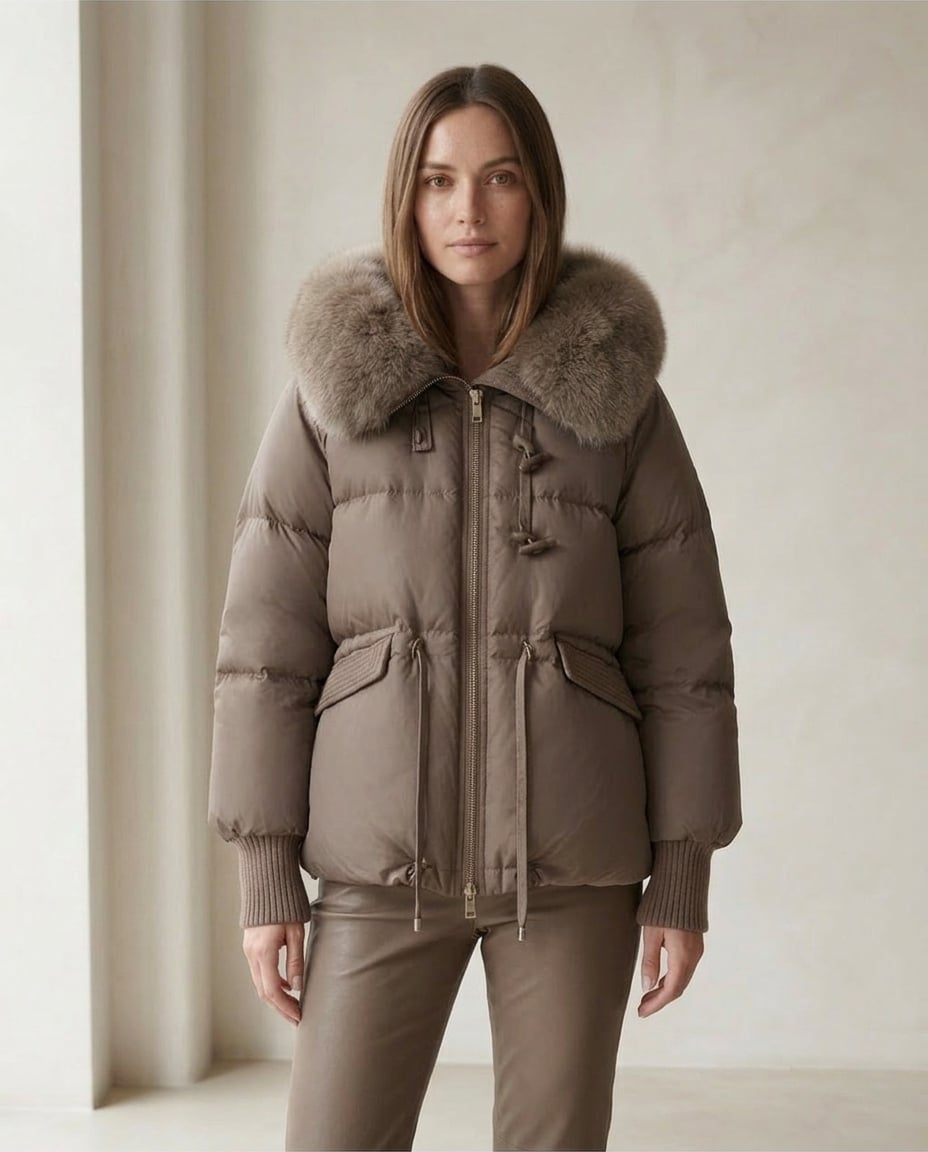 Amelia | Refined Parka Coat for Winter - Taupe - Front