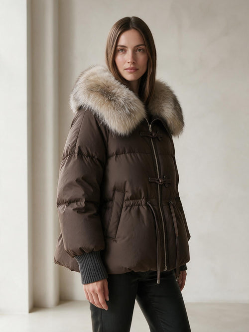 Amelia | Refined Parka Coat for Winter - Taupe - Side