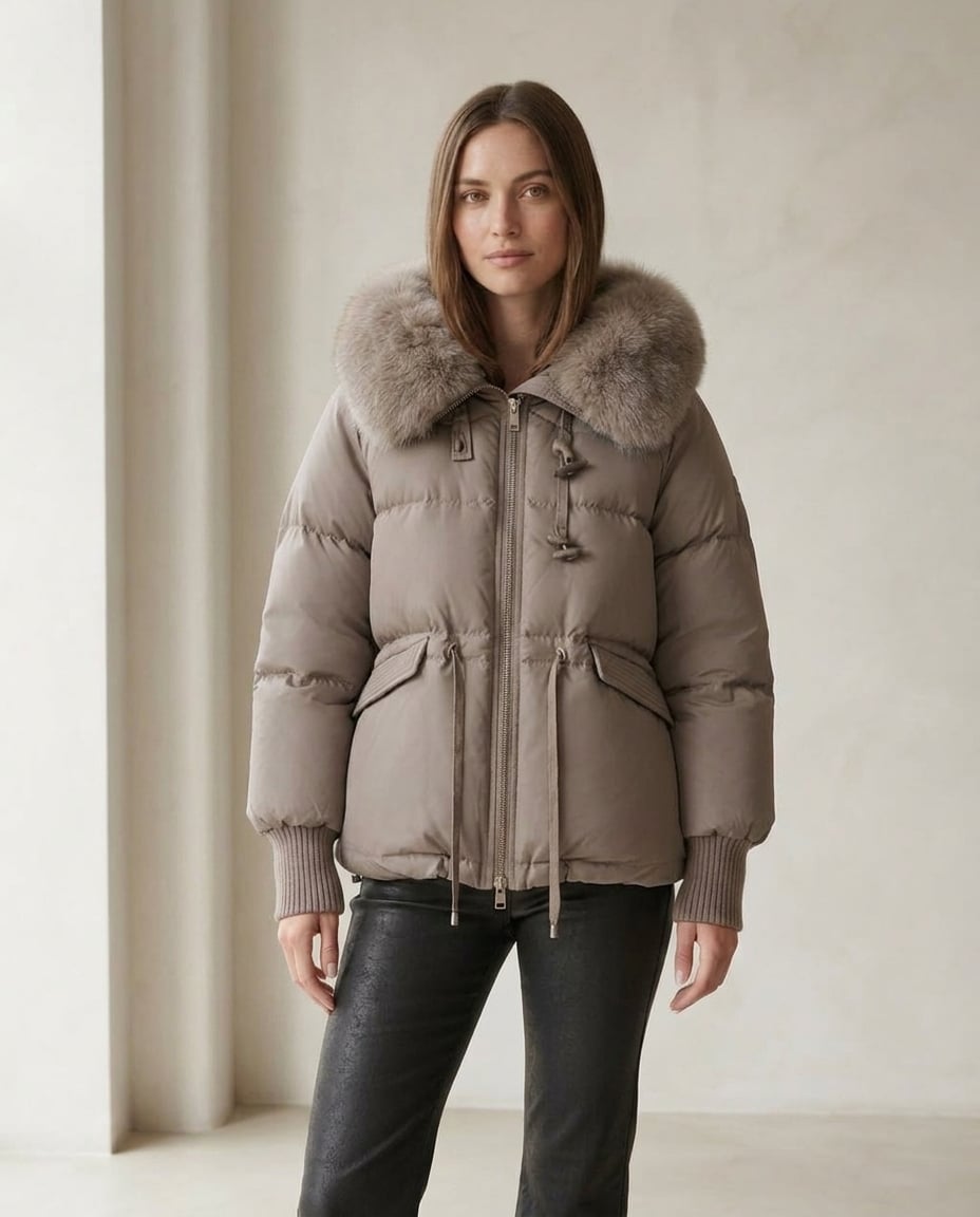 Amelia | Refined Parka Coat for Winter - Taupe - Front