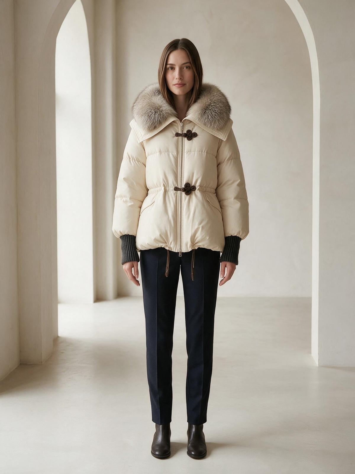 Amelia | Refined Parka Coat for Winter - Cream - Front