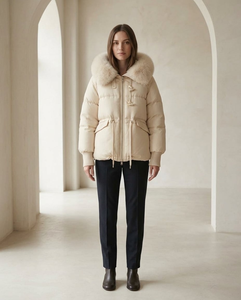 Amelia | Refined Parka Coat for Winter - Cream - Front View