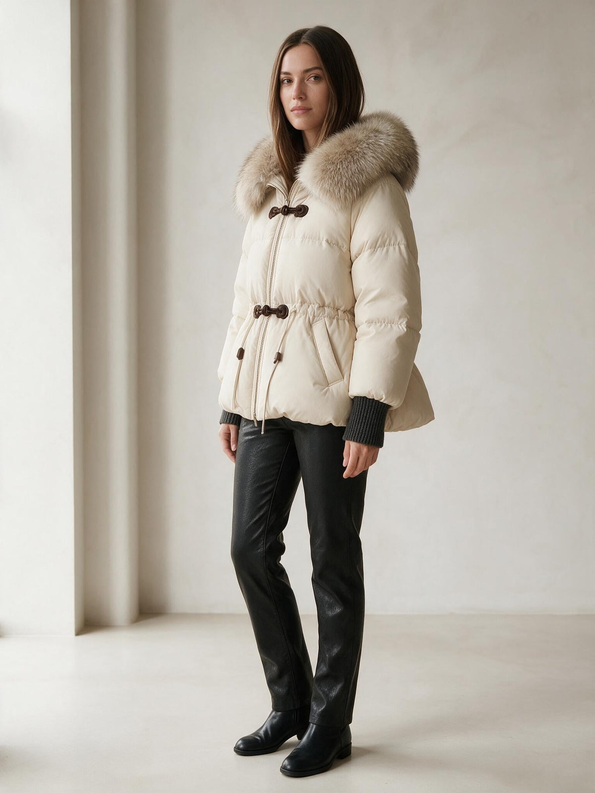 Amelia | Refined Parka Coat for Winter - Cream - Side