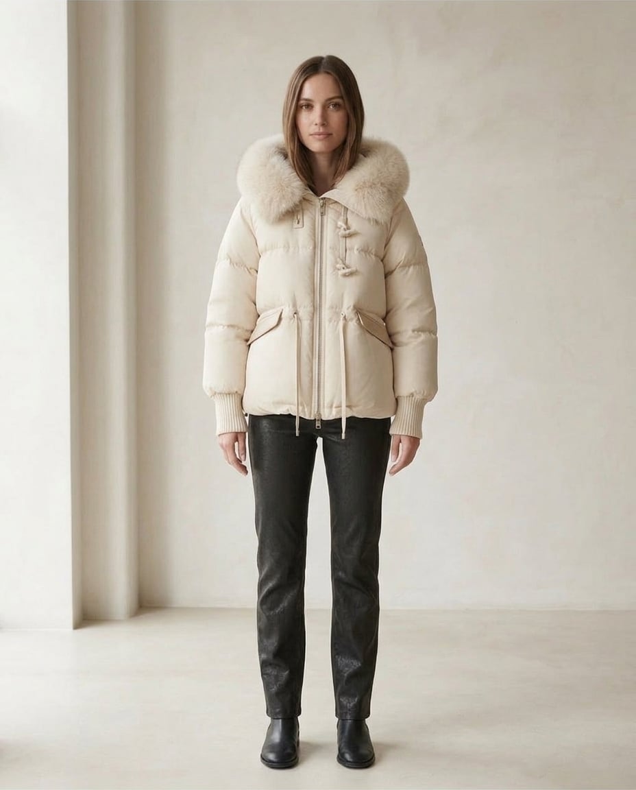 Amelia | Refined Parka Coat for Winter - Cream - Front