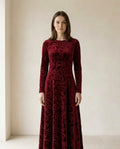 Amelia | Refined Velvet Jacquard Dress for Autumn/Winter — front | Maison Perigee