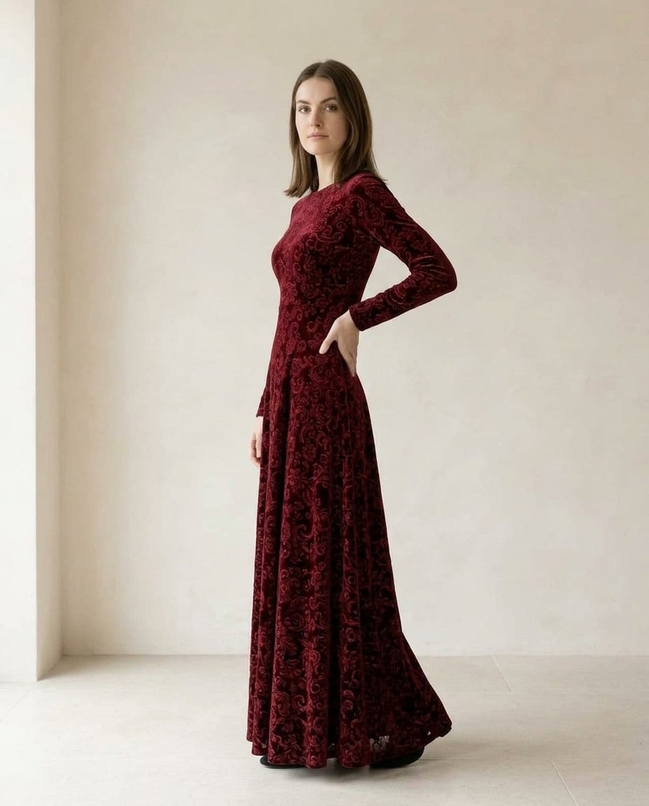 Amelia | Refined Velvet Jacquard Dress for Autumn/Winter — side | Maison Perigee