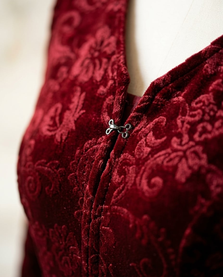 Amelia | Refined Velvet Jacquard Dress for Autumn/Winter — detail | Maison Perigee