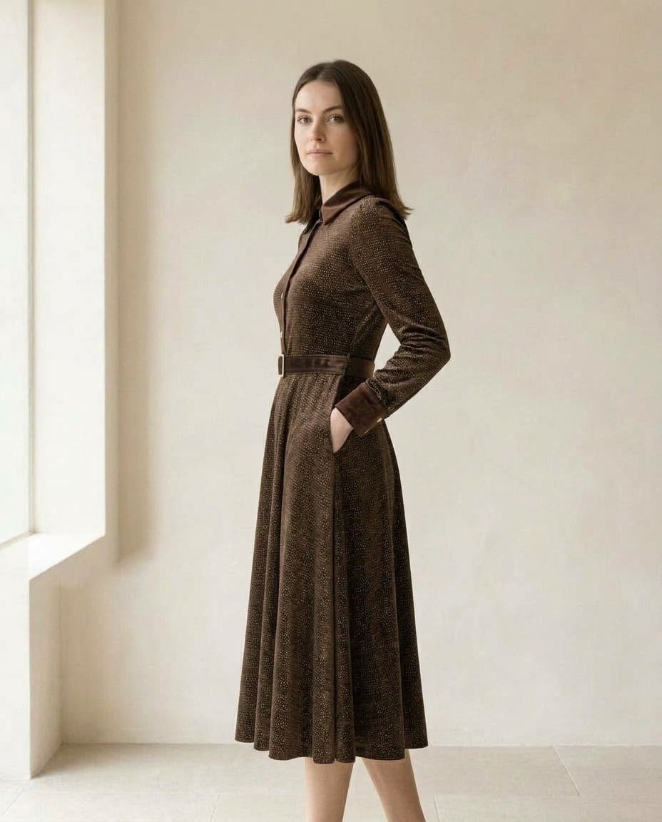 Amelia | Refined Velvet Midi Dress for Autumn/Winter — side | Maison Perigee