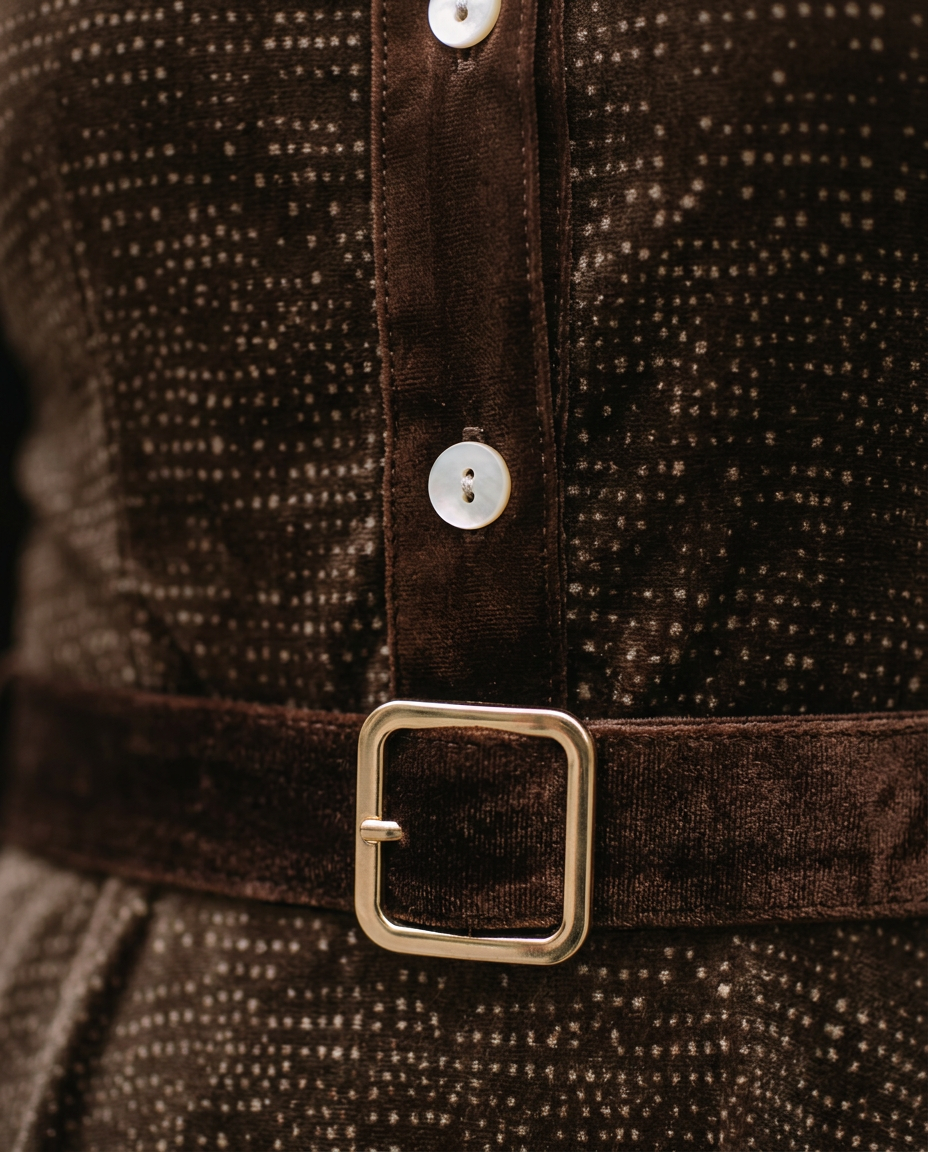 Amelia | Refined Velvet Midi Dress for Autumn/Winter — detail | Maison Perigee