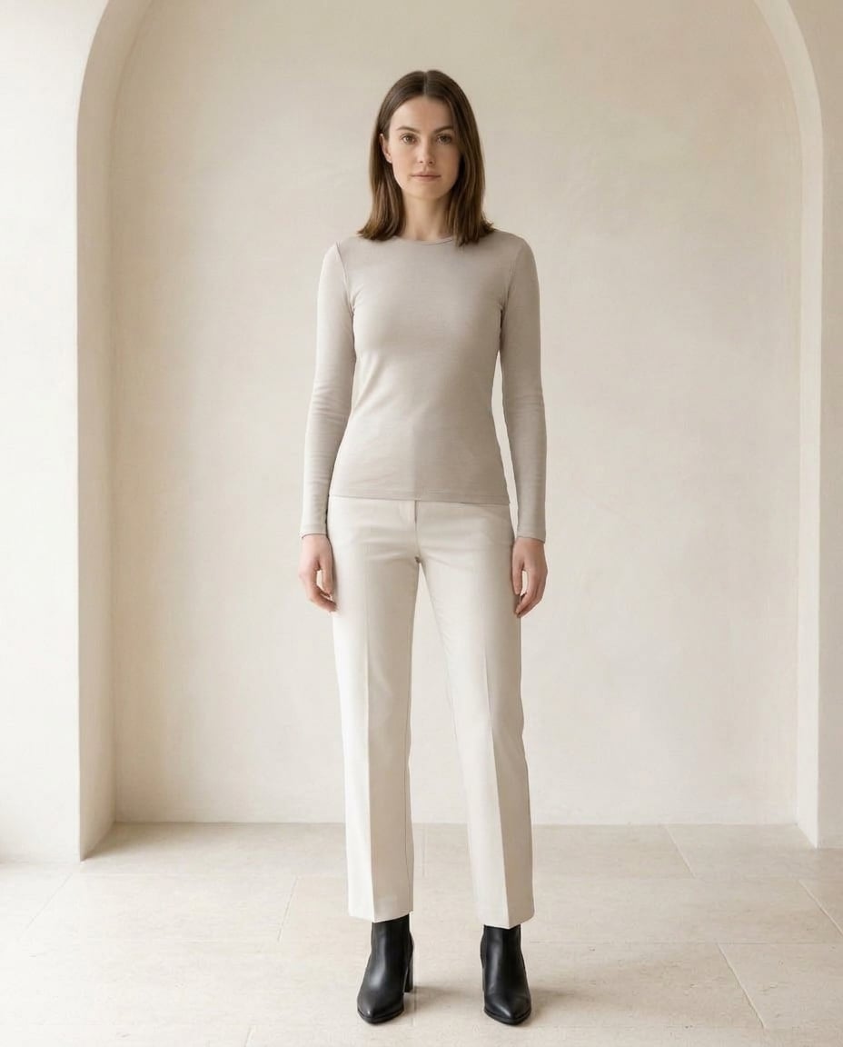 Black chelsea boots on model, front view | Maison Perigee — front
