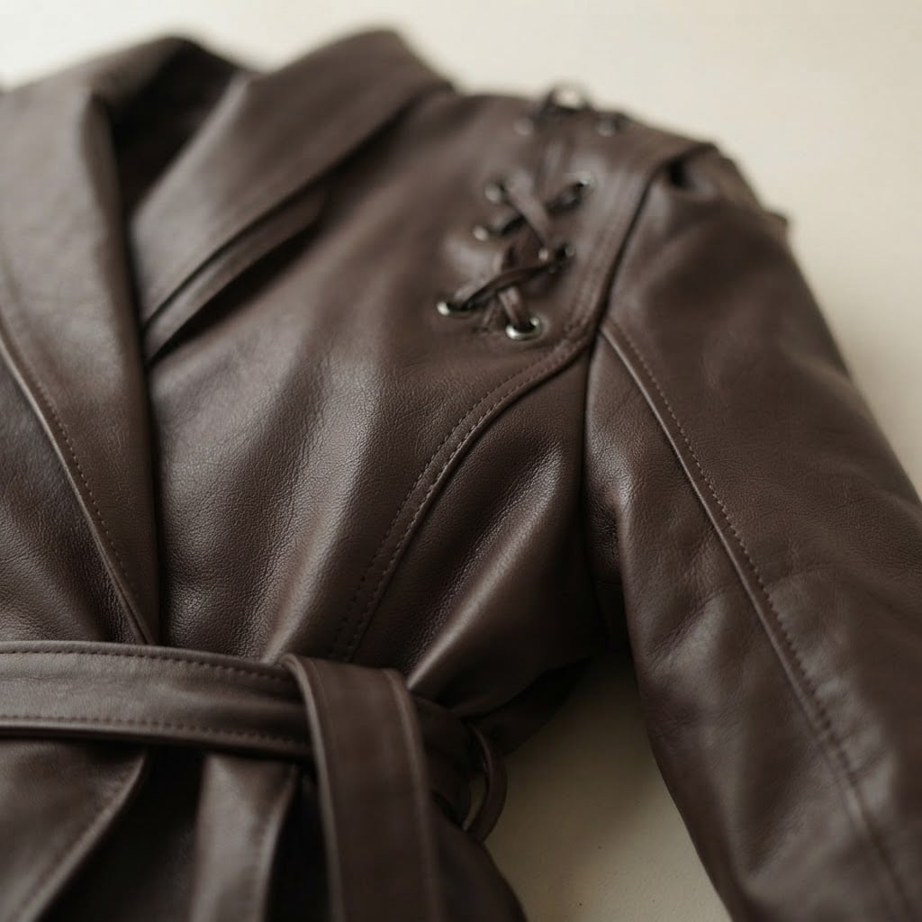 Amelia | Timeless Leather Jacket for Autumn/Winter - Detail Close-Up