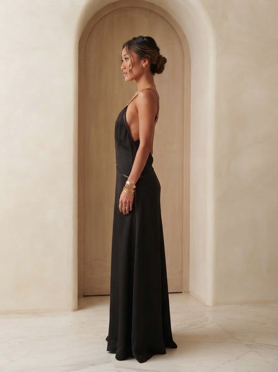Amelie - Elegant Satin Party Dress - side view