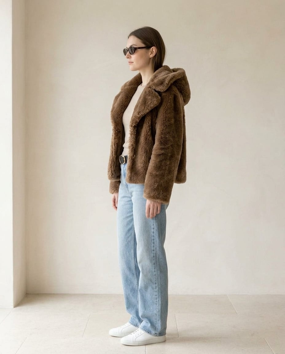 Amelie - Luxe Faux Fur Hooded Coat for Winter - side view