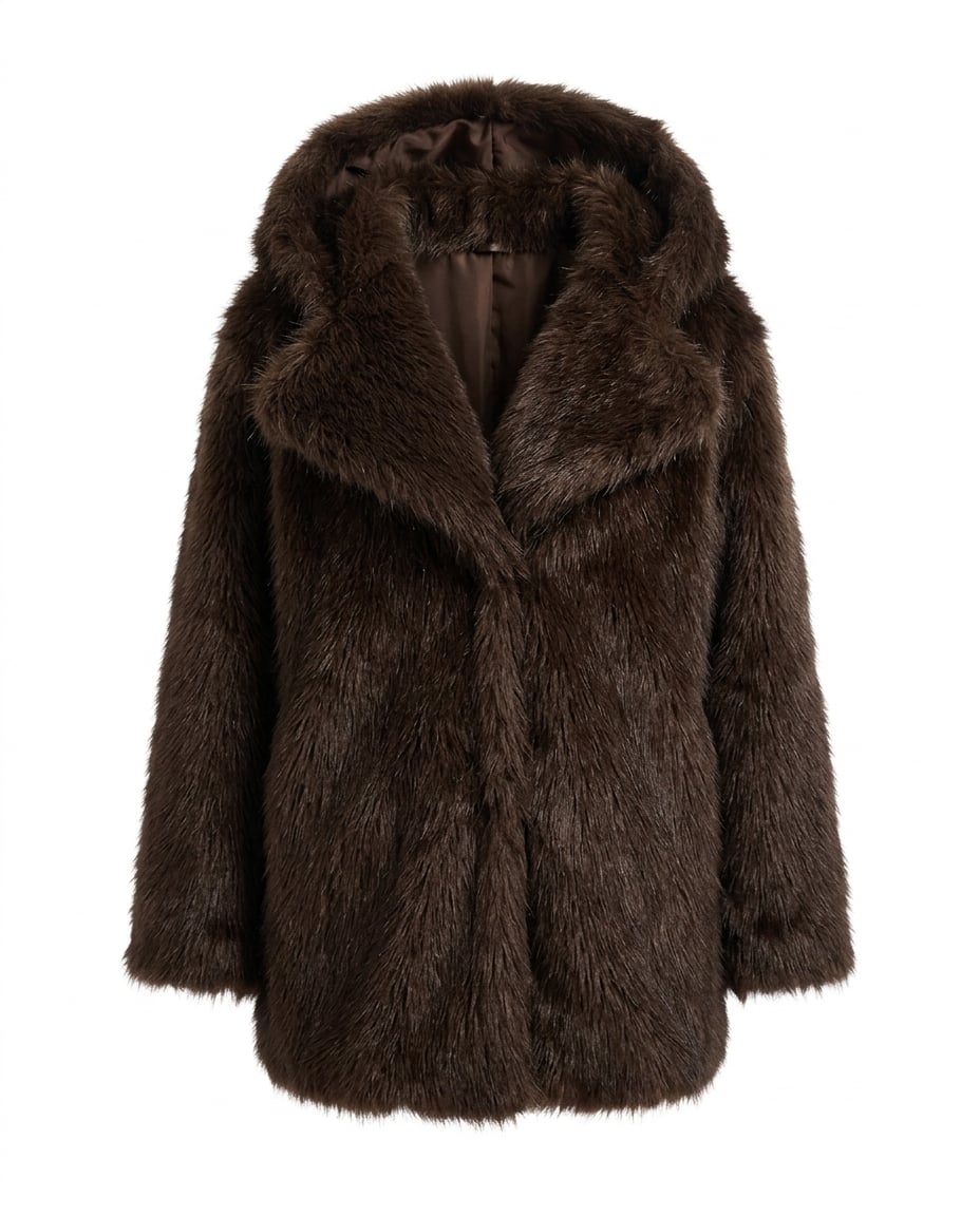 Amelie - Luxe Faux Fur Hooded Coat for Winter - flat lay