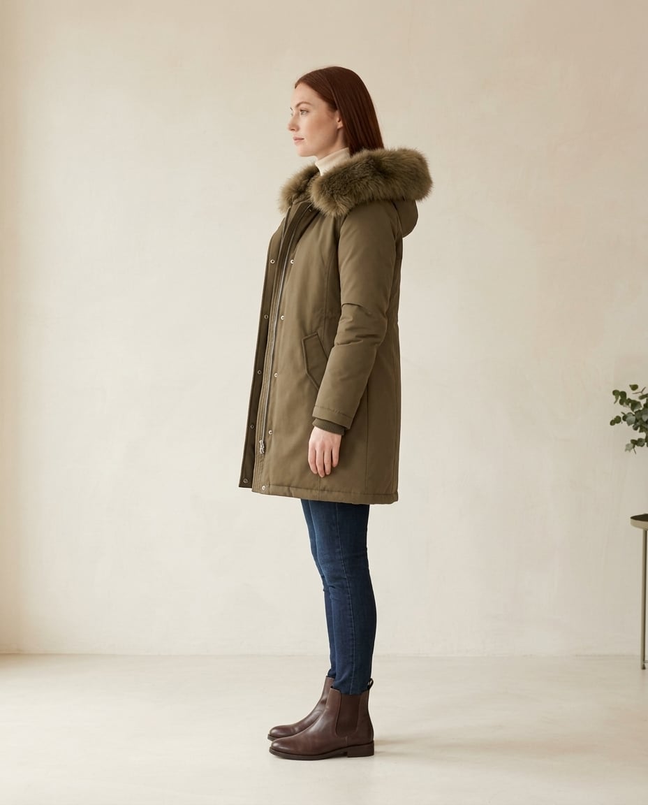 Beatrice - Timeless Fur-Collar Hooded Parka - side view