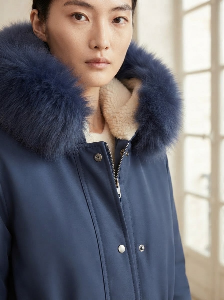 Camille - Hooded Parka Coat for Winter - detail close-up