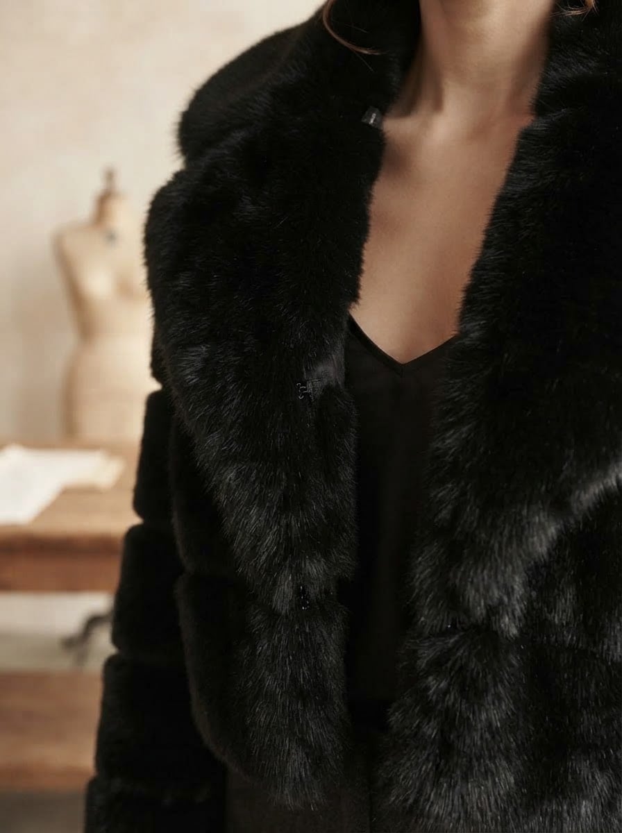 Camille - Luxe Faux Fur Coat for Winter - detail close-up