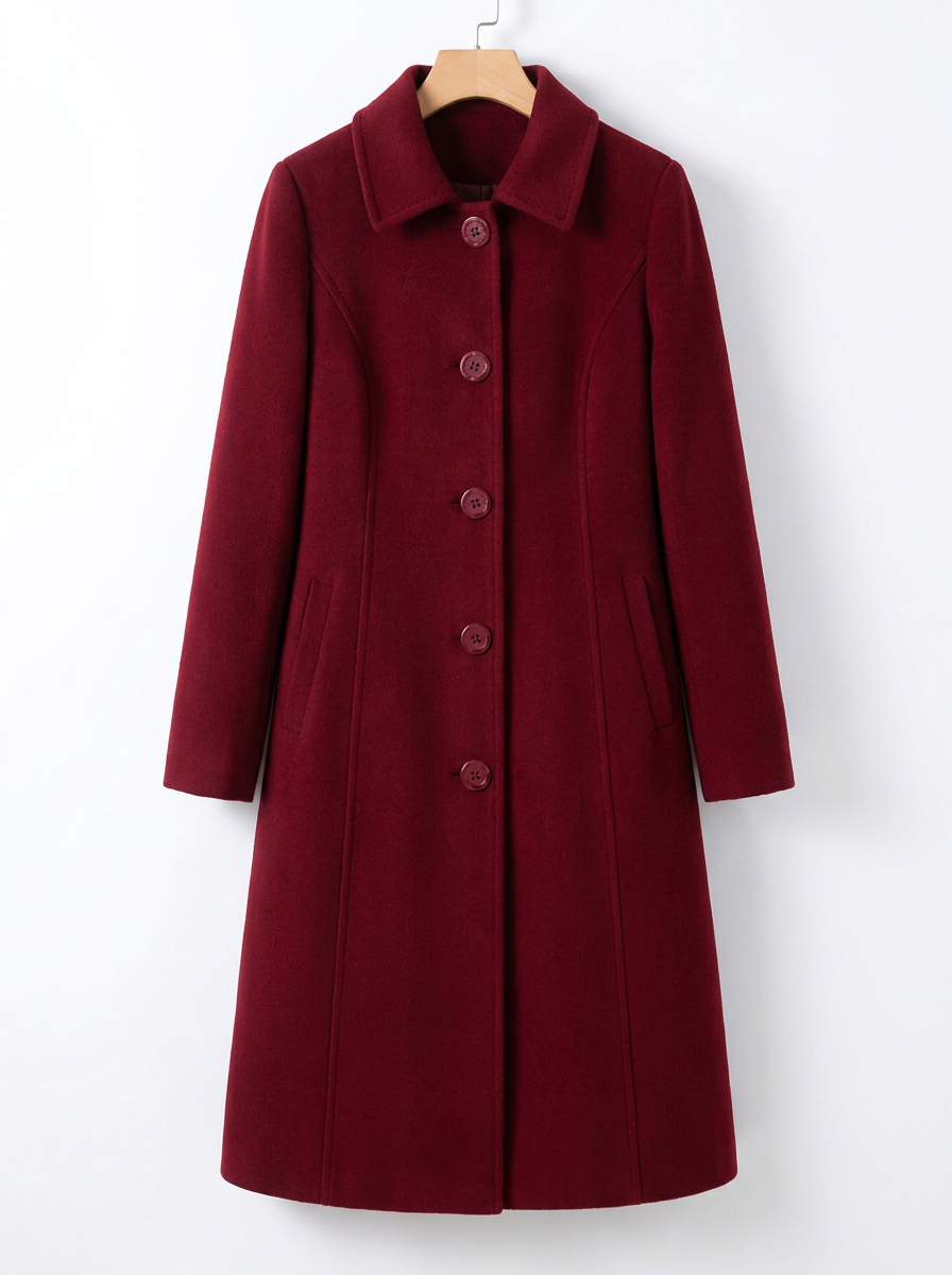 Camille - Refined Long Wool Coat for Winter in Burgundy — Maison Perigee — product