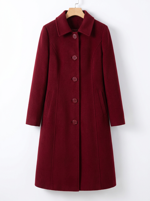 Camille - Refined Long Wool Coat for Winter in Burgundy — Maison Perigee — product