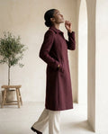 Camille - Refined Long Wool Coat for Winter in Burgundy — Maison Perigee — side
