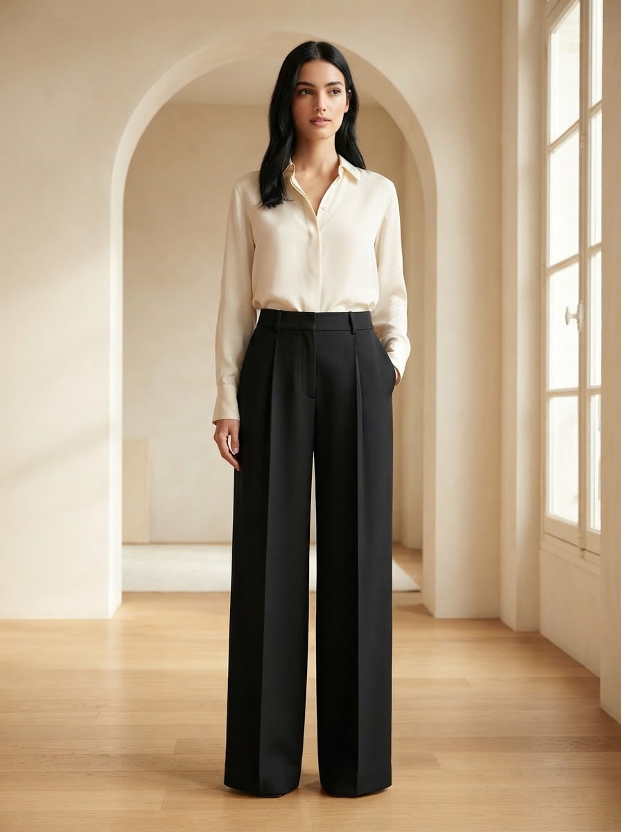 Camille - Wide-Leg Wool Trousers - front view