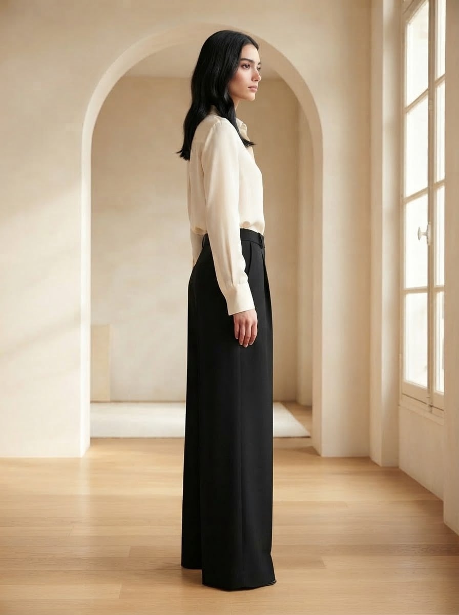 Camille - Wide-Leg Wool Trousers - side view