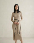 Celeste - Elegant Lace-Up Turtleneck Knit Dress - front view